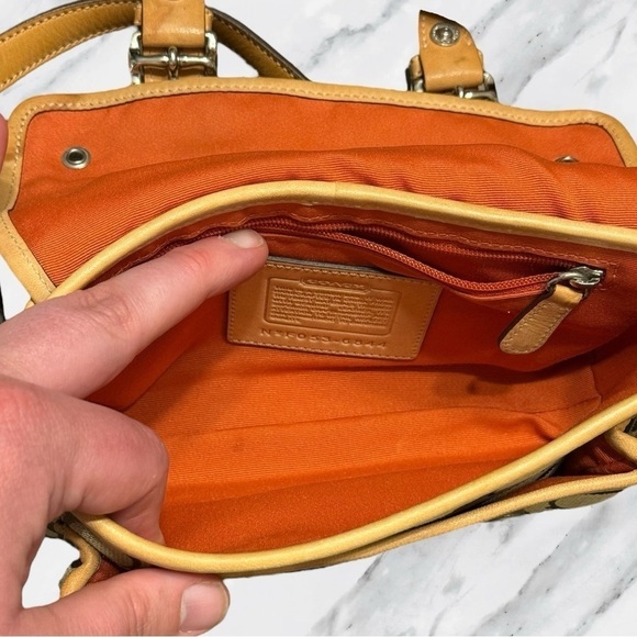 RESERVED for LuxHippieChic Coach Mini Field Shoulder Bag Tan Leather Trim Y2K - Picture 9 of 11